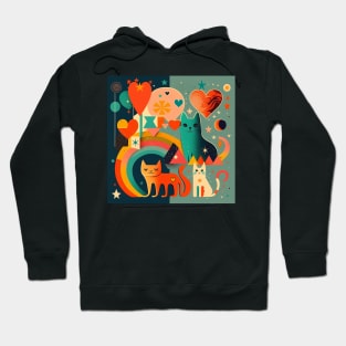 Groovy Cat Art - Rainbows, Hearts and Stars Hoodie